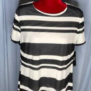 New York & Co. Shift Dress, Large, Black & White Striped Stretch Knee Lined